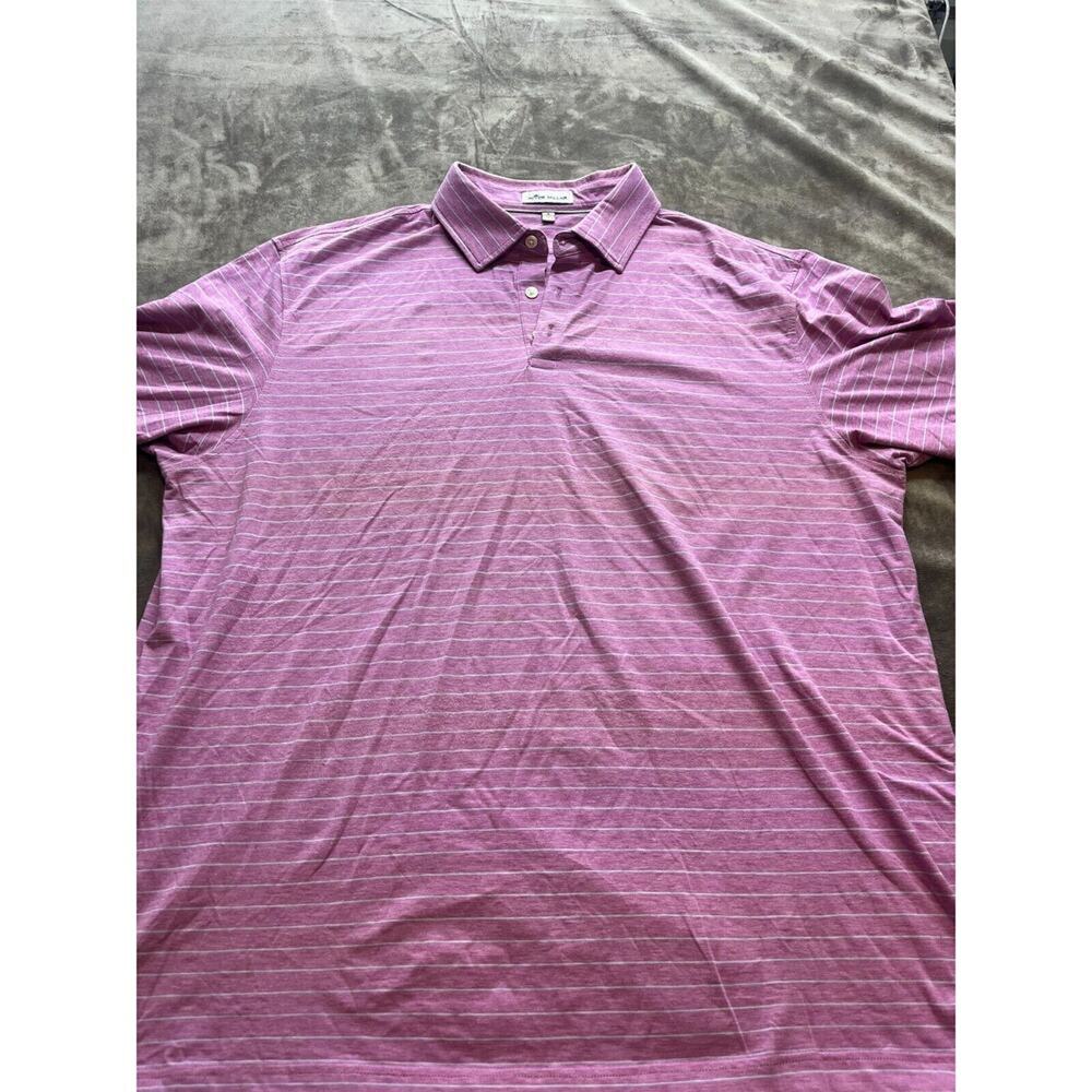Peter Millar Crown Polo Shirt Men L Large Purple Blue Thin Striped Golf